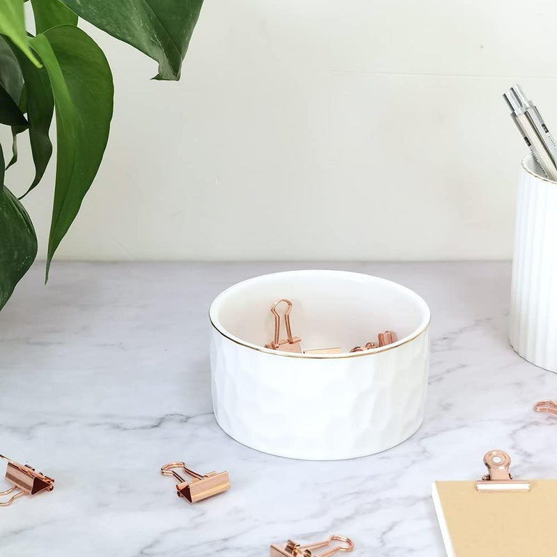 CROWNOS Paper Clip Holder, Ceramic Paperclip Holders, Paper Clip Organizer for Desk, Cute Paper Clip Dispenser, White - Image 2